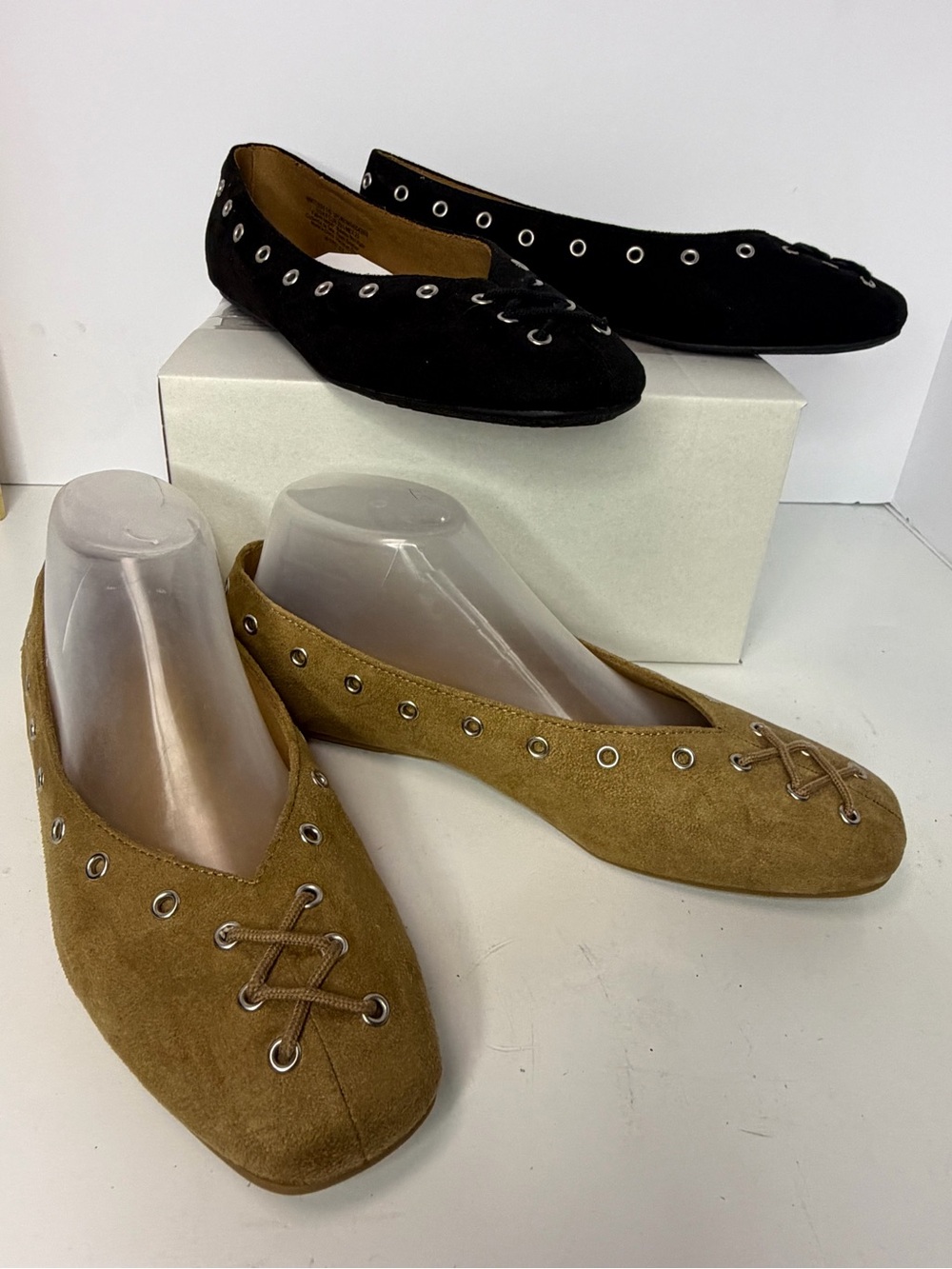 Time and Tru Suede Eyelet Ballet Flats in Black & Tan